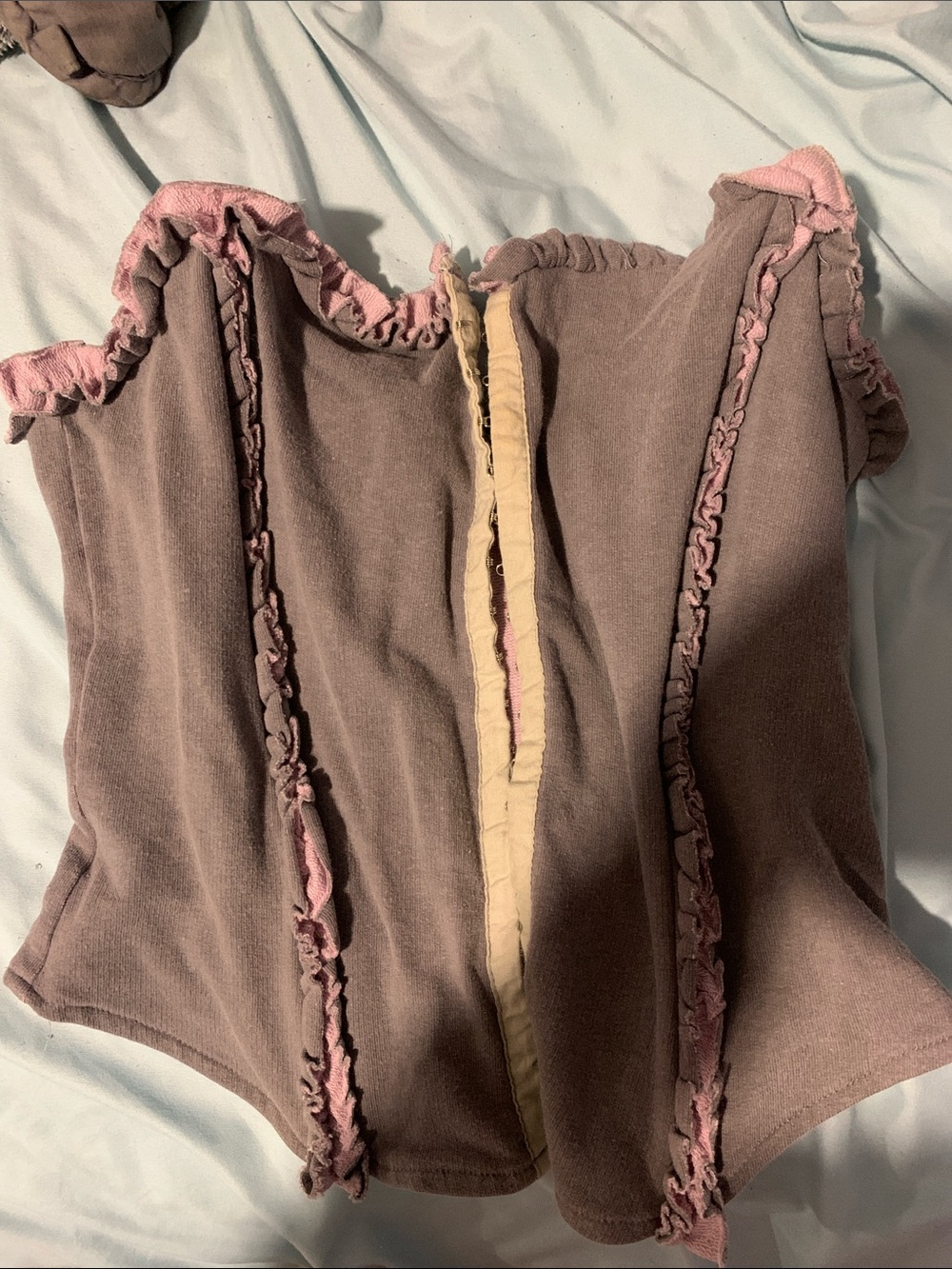 100% cotton Women’s Pink-Trim Brown Corset-Style Bustier Top